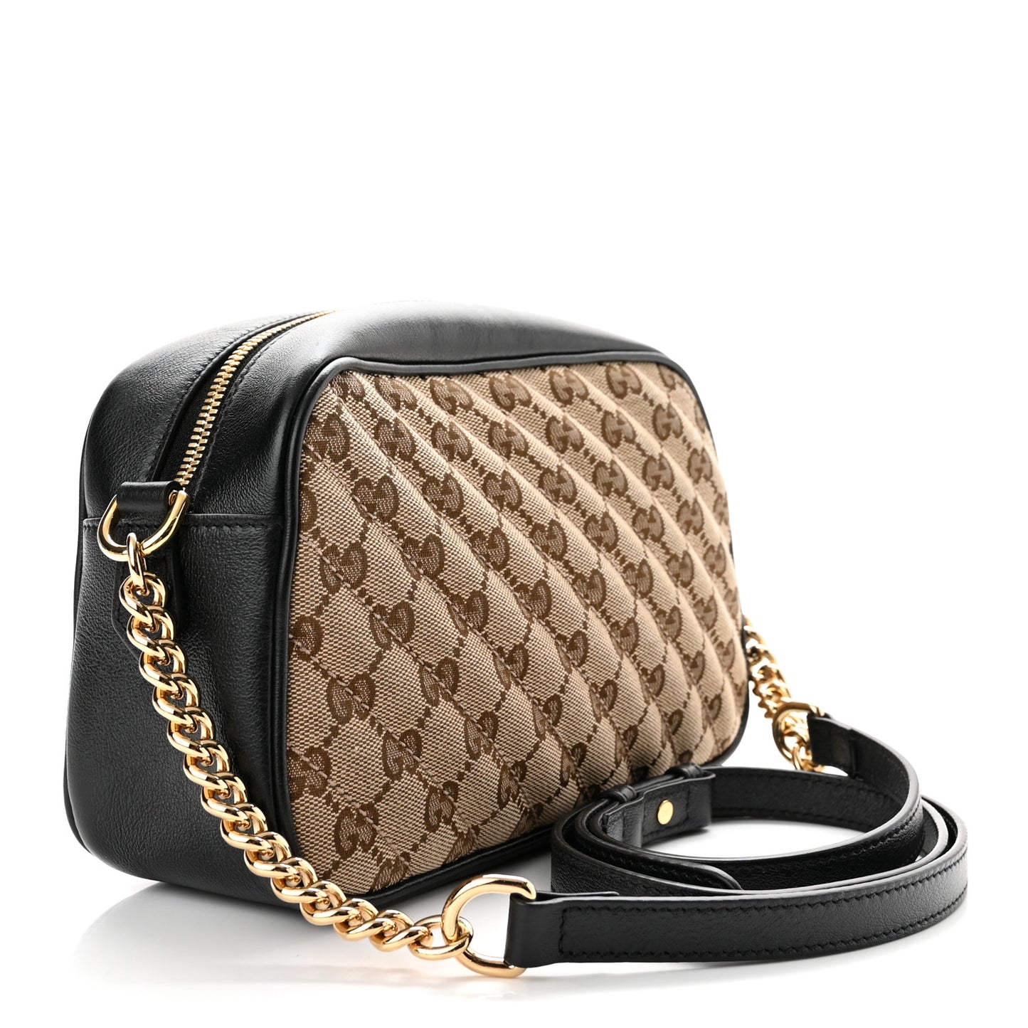 Monogram Matelasse Diagonal Small GG Marmont Chain Shoulder Bag Beige Black