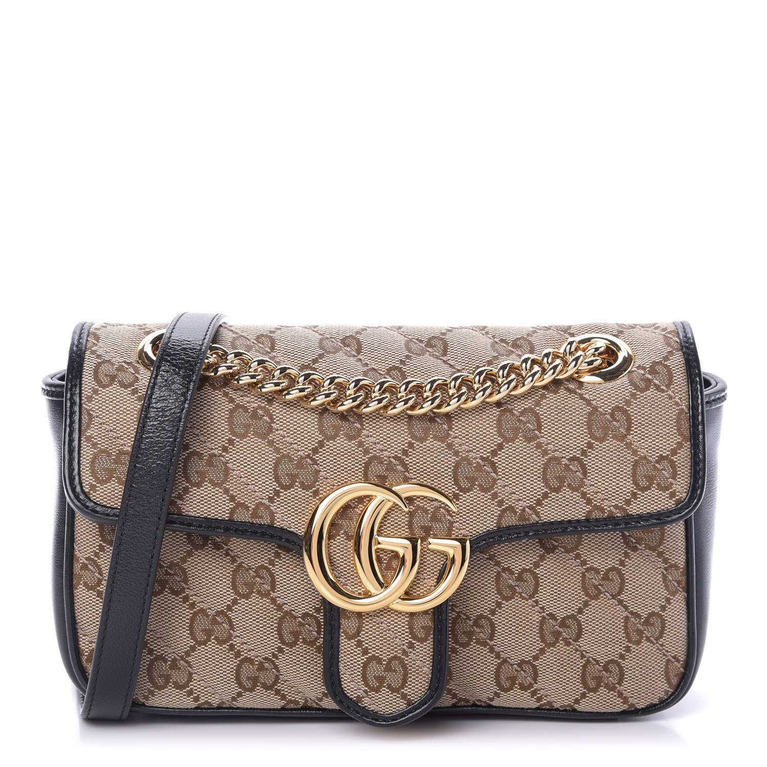 Gucci Monogram Matelasse Diagonal Mini GG Marmont Shoulder Bag Beige Black 1 of 9