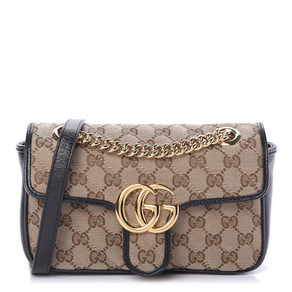 Gucci Monogram Matelasse Diagonal Mini GG Marmont Shoulder Bag Beige Black 1 of 9