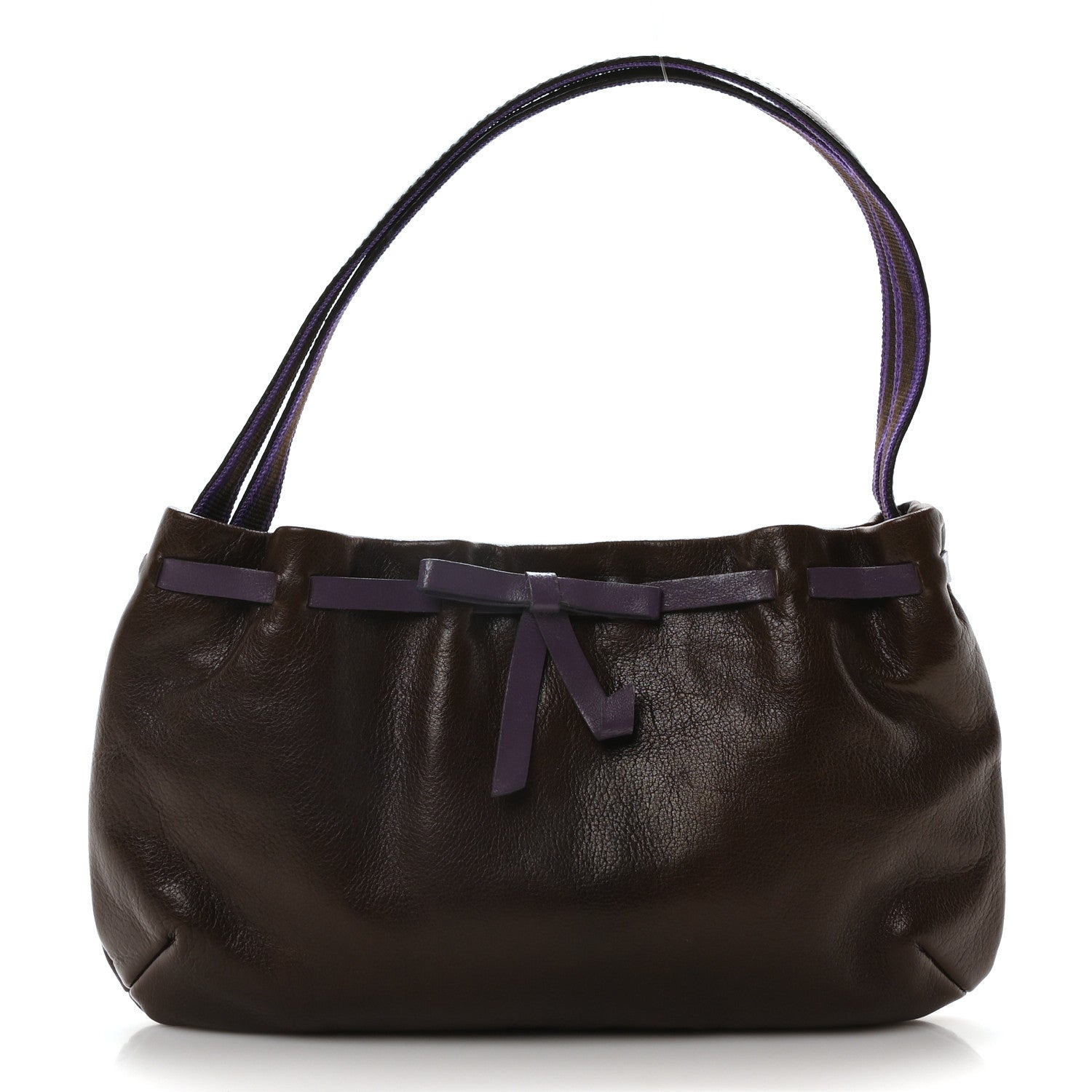 Miu Miu Goatskin Madras Bow Mini Pouch Brown Purple 1 of 9