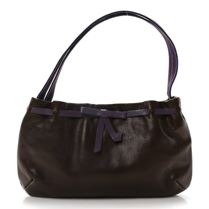 Miu Miu Goatskin Madras Bow Mini Pouch Brown Purple 1 of 9