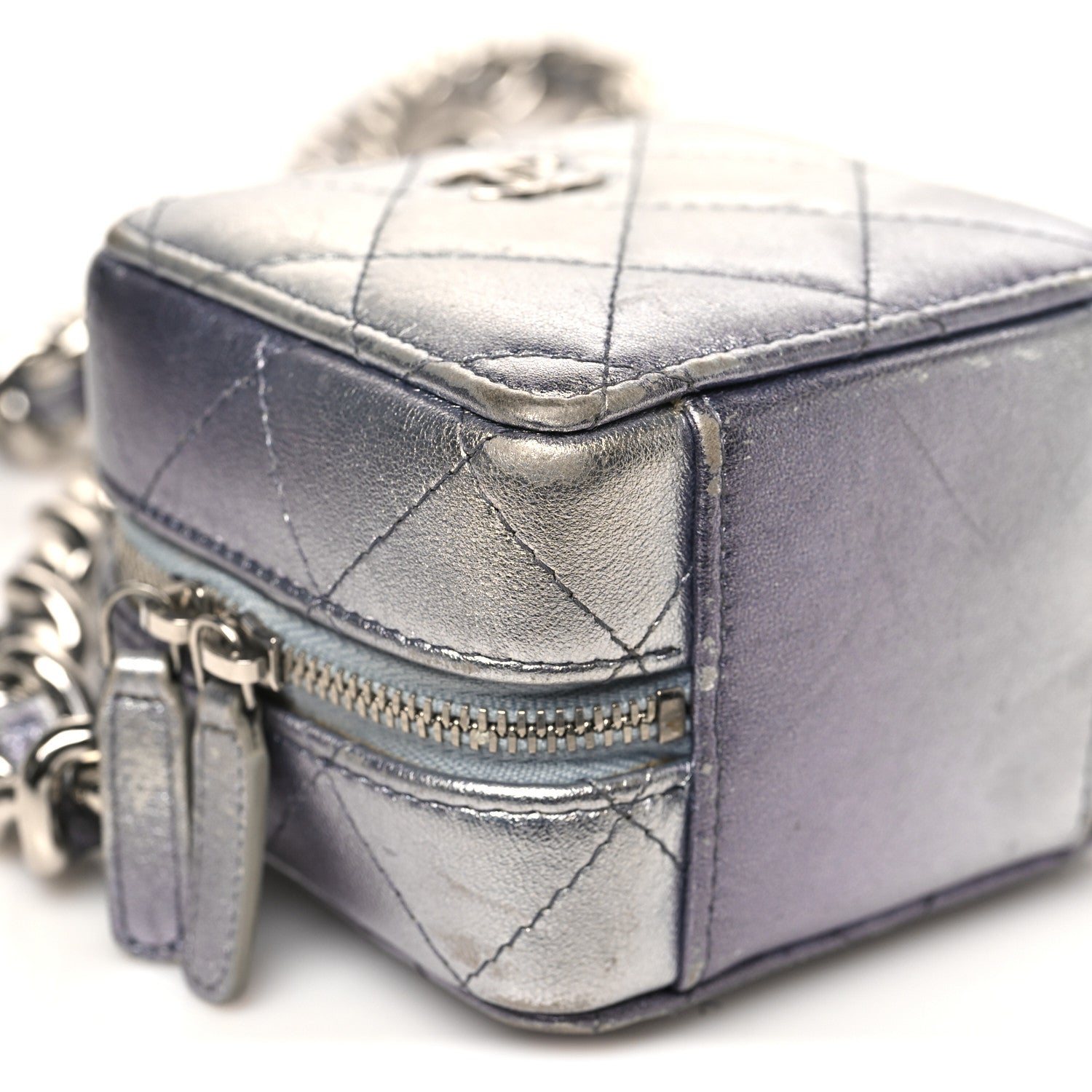 Chanel Gradient Metallic Lambskin Quilted Like A Wallet Clutch With Chain Silver Purple 9 of 13