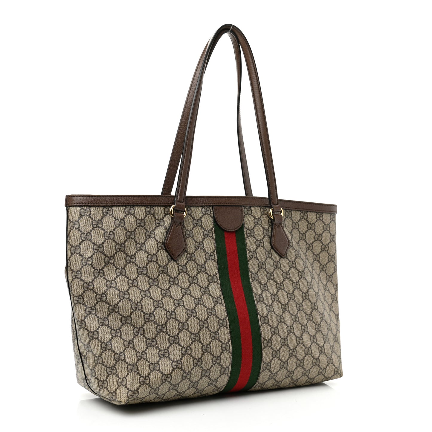 GG Supreme Monogram Textured Calfskin Web Medium Ophidia Shopping Tote Beige Ebony New Acero