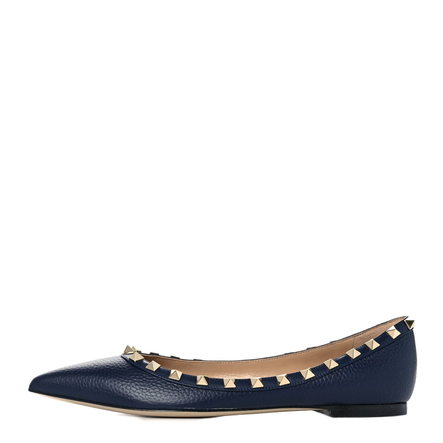 Pebbled Calfskin Rockstud Ballerina Flats 38 Marine