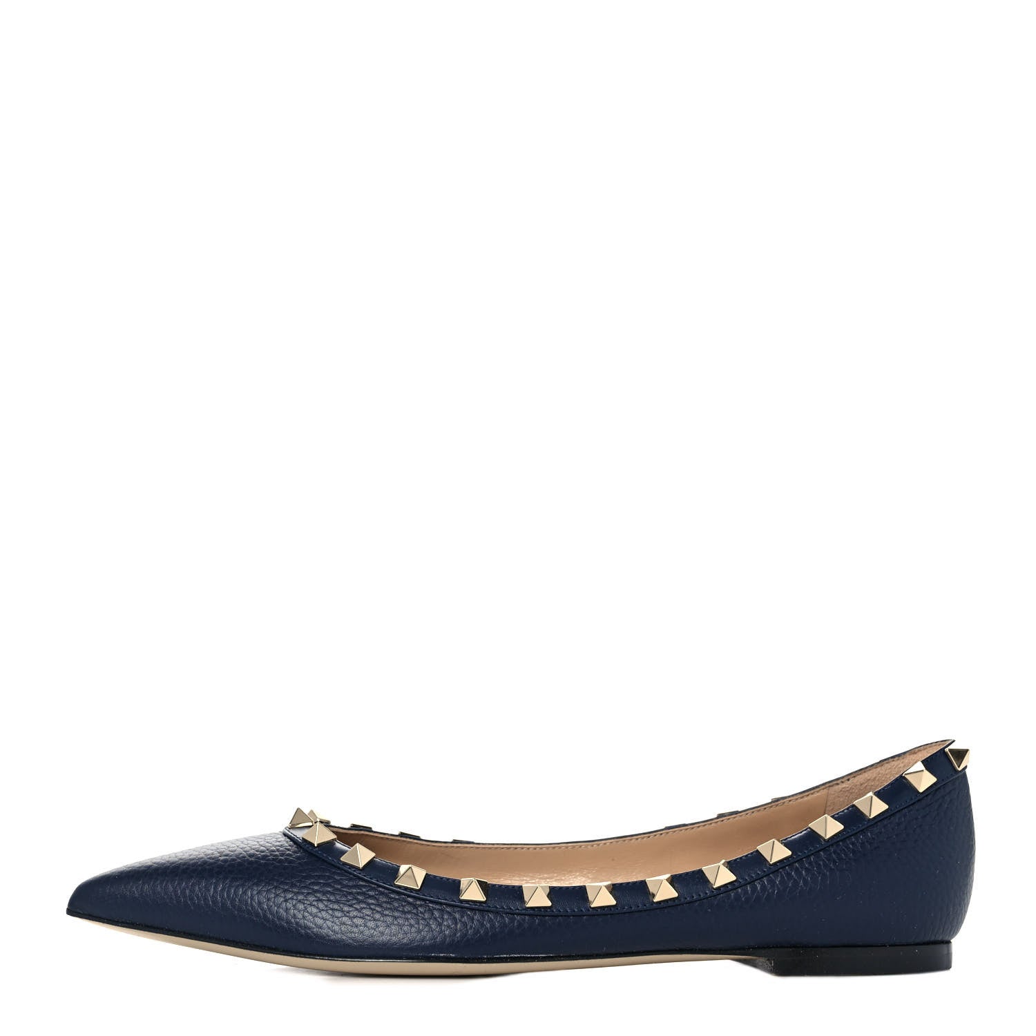 Valentino Garavani Pebbled Calfskin Rockstud Ballerina Flats 38 Marine 1 of 9