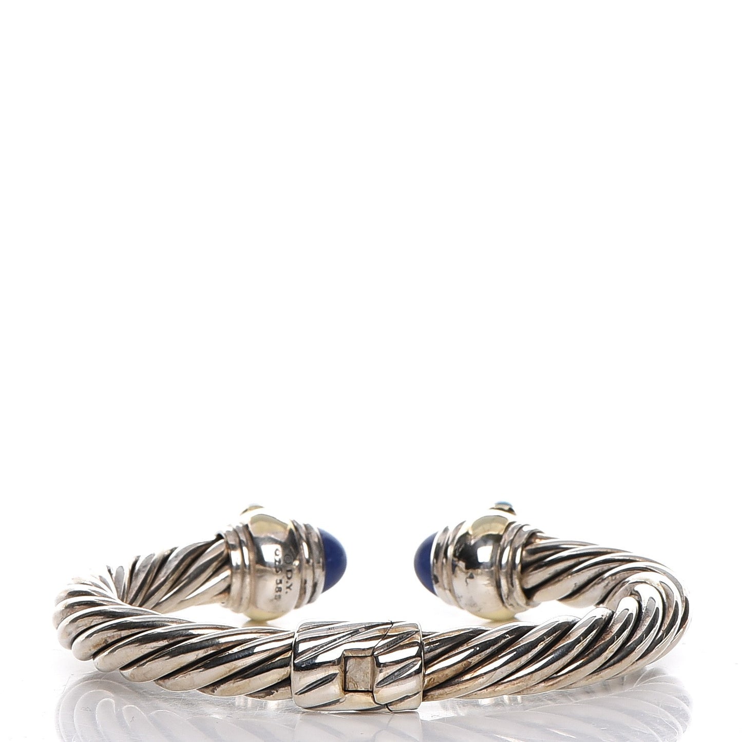 Sterling Silver 14K Yellow Gold Lapis Cabochon 10mm Cable Classics Bracelet
