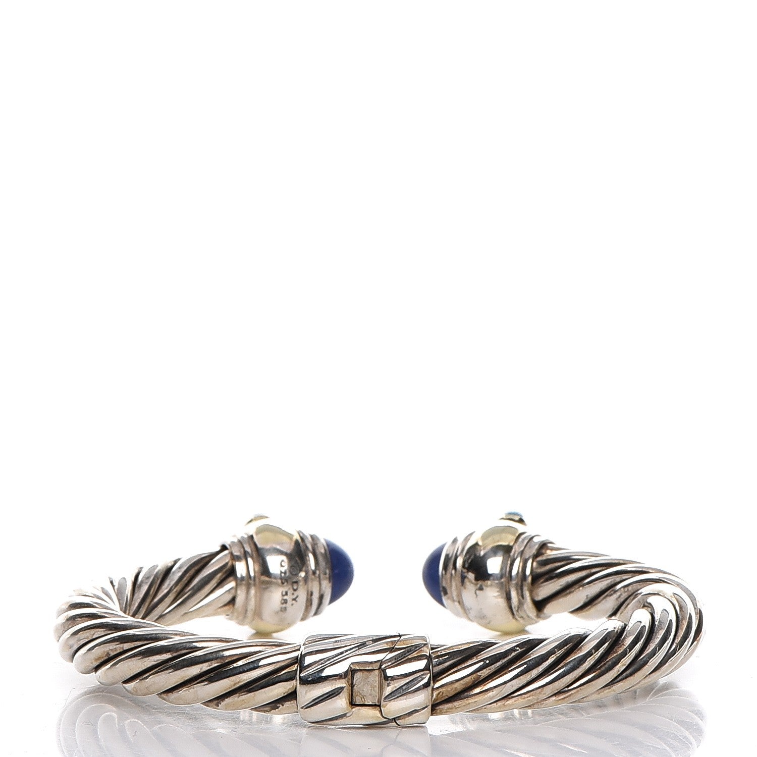 David Yurman Sterling Silver 14K Yellow Gold Lapis Cabochon 10mm Cable Classics Bracelet 3 of 6