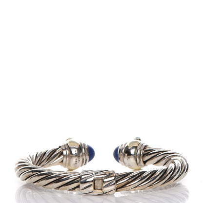 David Yurman Sterling Silver 14K Yellow Gold Lapis Cabochon 10mm Cable Classics Bracelet 3 of 6