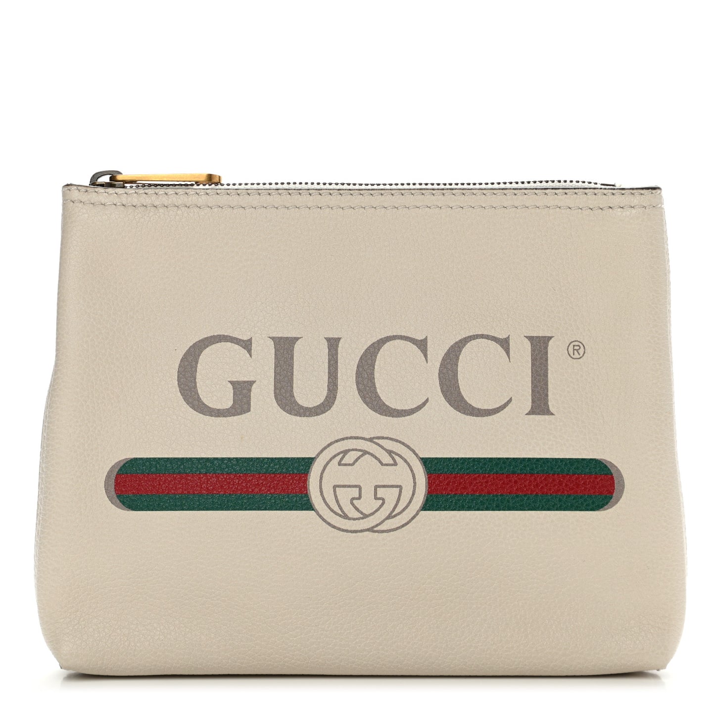 Pebbled Calfskin Logo Portfolio Clutch White