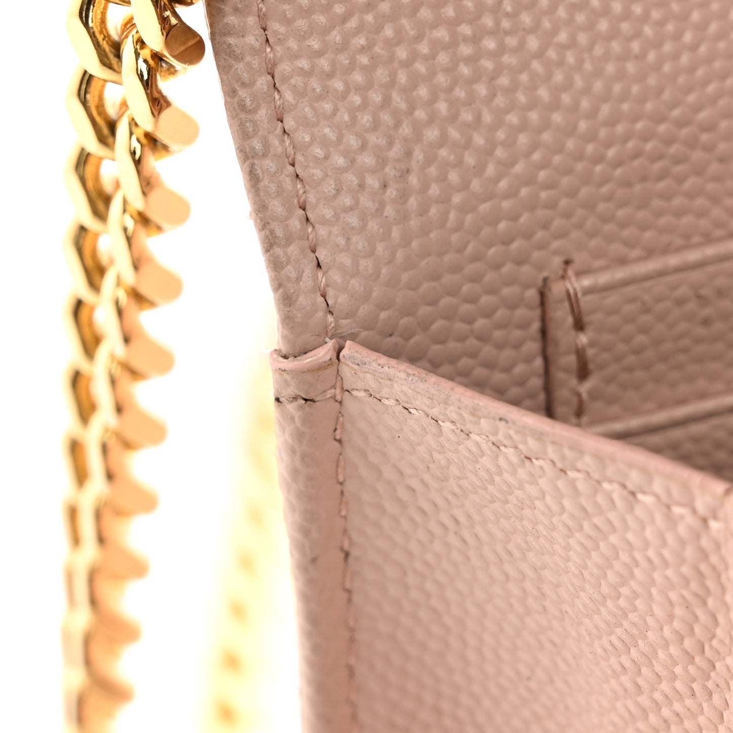 Grain De Poudre Matelasse Chevron Monogram Chain Wallet Pale Blush