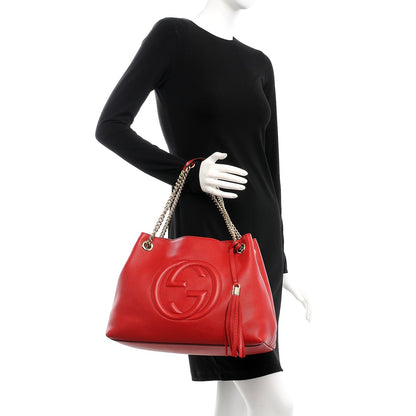 Gucci Pebbled Calfskin Medium Soho Chain Shoulder Bag Tabasco Red 2 of 7