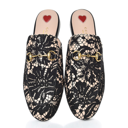 Gucci Lace Malaga Kid Womens Princetown Slippers 36 Black Skin Rose 5 of 10