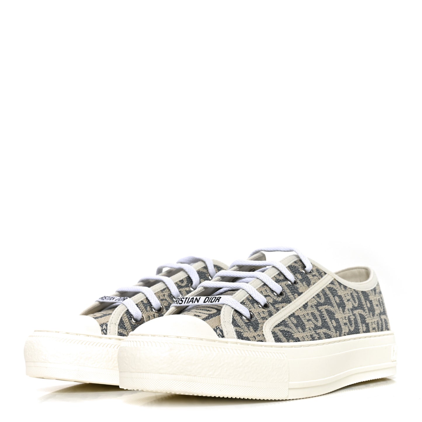 Oblique Chambray Raffia Effect Walk'N'Dior Low Top Sneakers 37 Blue Light Biscuit