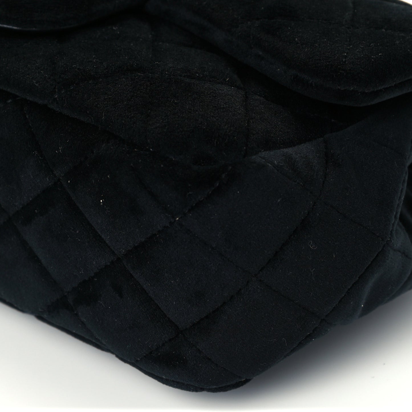 Velvet Quilted Mini Rectangular Pearl Crush Flap Black