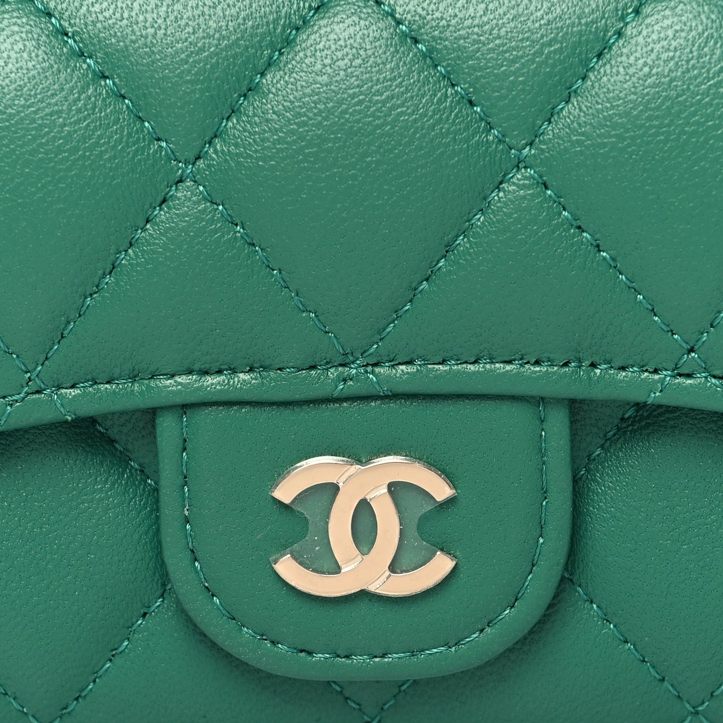 Lambskin Quilted Flap Card Holder Wallet Green