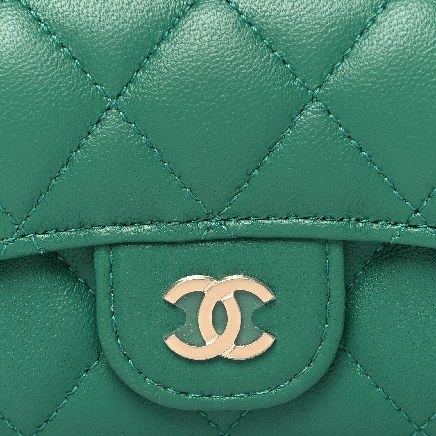 Chanel Lambskin Quilted Flap Card Holder Wallet Green 9 of 9