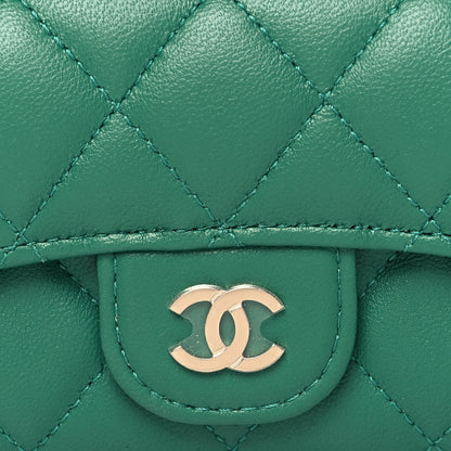 Chanel Lambskin Quilted Flap Card Holder Wallet Green 9 of 9