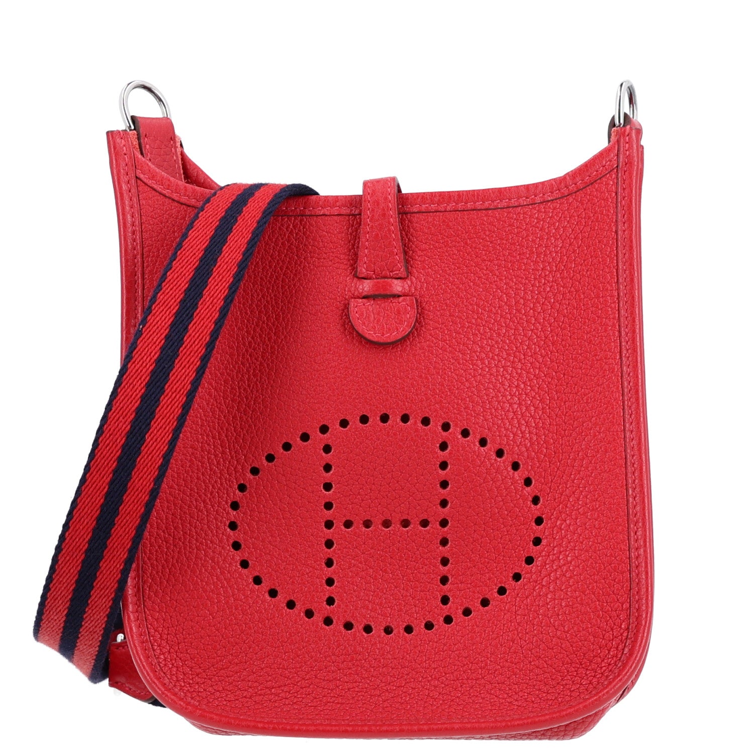 Hermes Taurillon Clemence Amazone Evelyne TPM Rouge Casaque Bleu Saphir 1 of 9