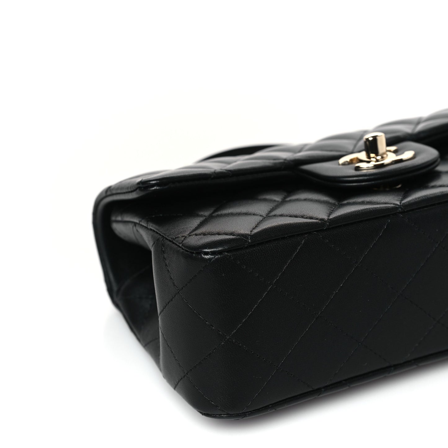 Lambskin Quilted Mini Top Handle Rectangular Flap Black