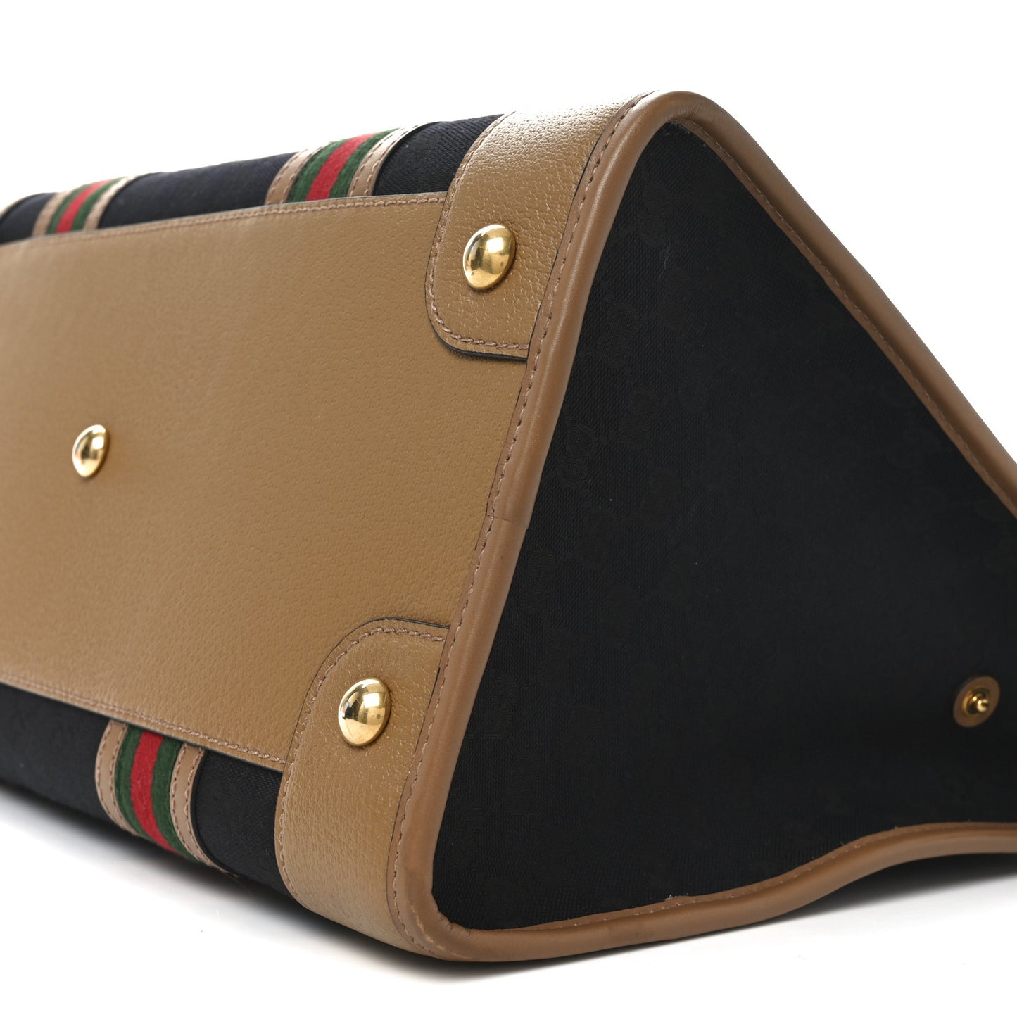 Monogram Textured Dollar Calfskin Web Large Bauletto Duffle Top Handle Bag Black Koi Beige