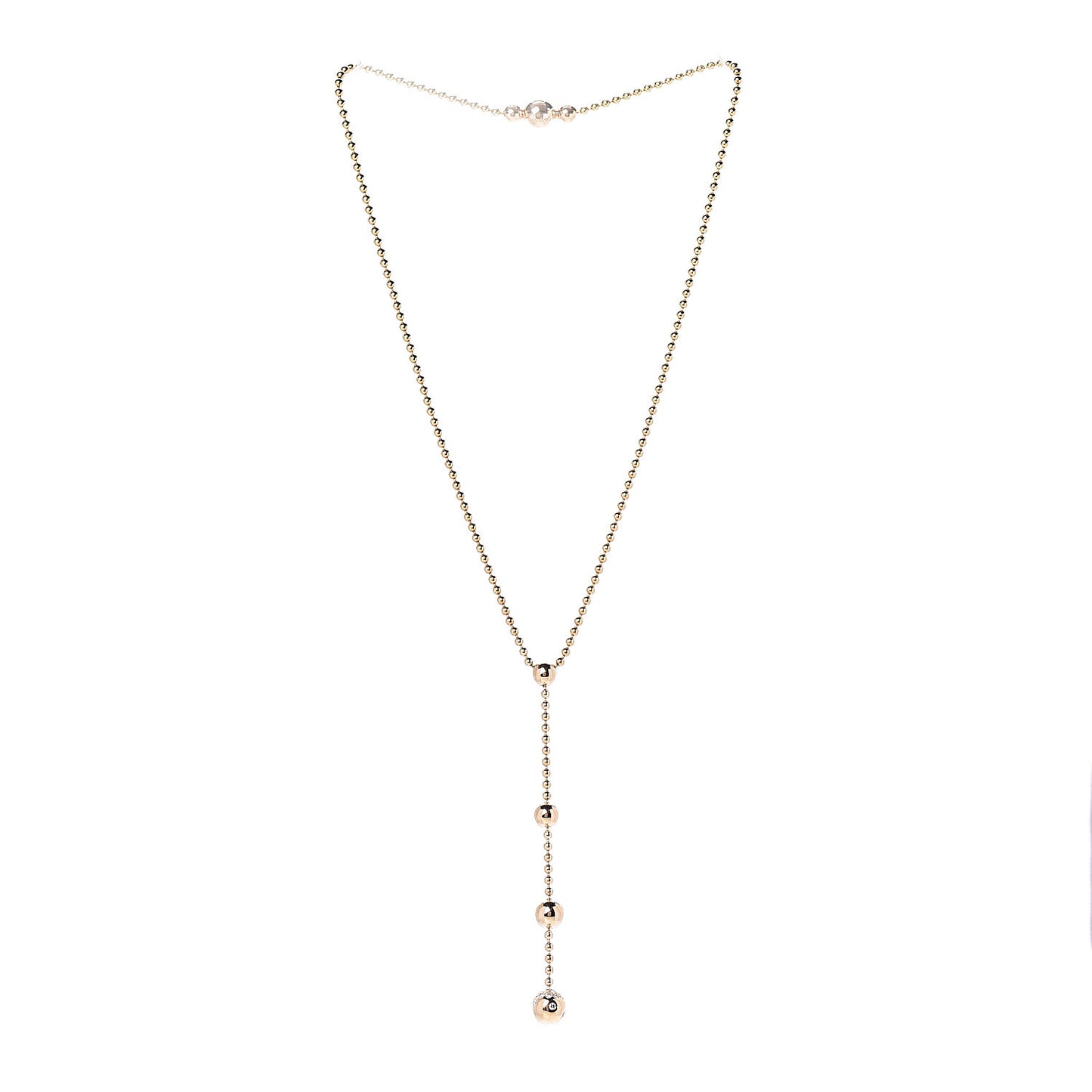 18K Yellow Gold Diamond Beaded Lariat Chain Necklace
