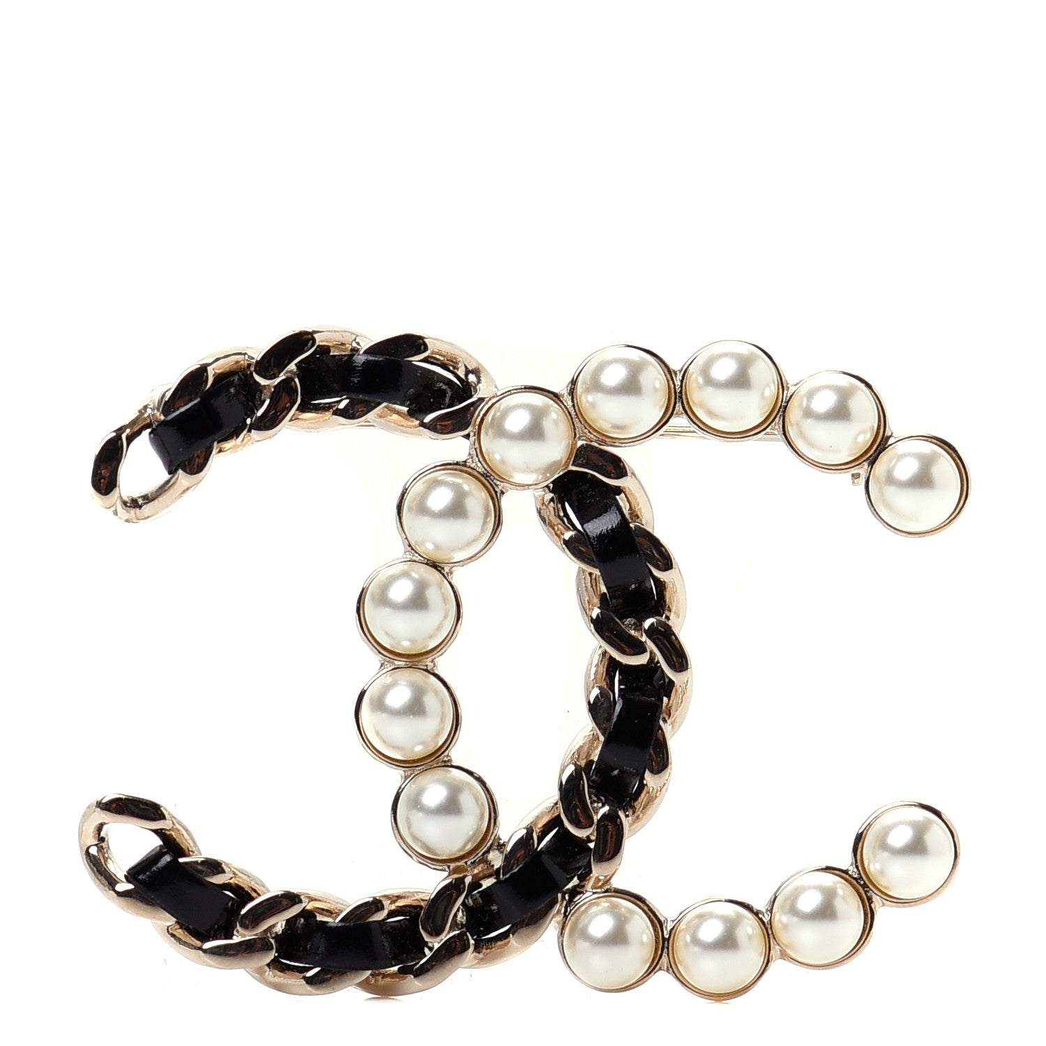 Chanel Lambskin Pearl CC Chain Brooch Black Gold 1 of 4