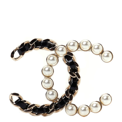 Chanel Lambskin Pearl CC Chain Brooch Black Gold 1 of 4