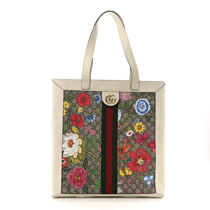 Gucci GG Supreme Monogram Flora Web Ophidia Vertical Shopping Tote White 1 of 16