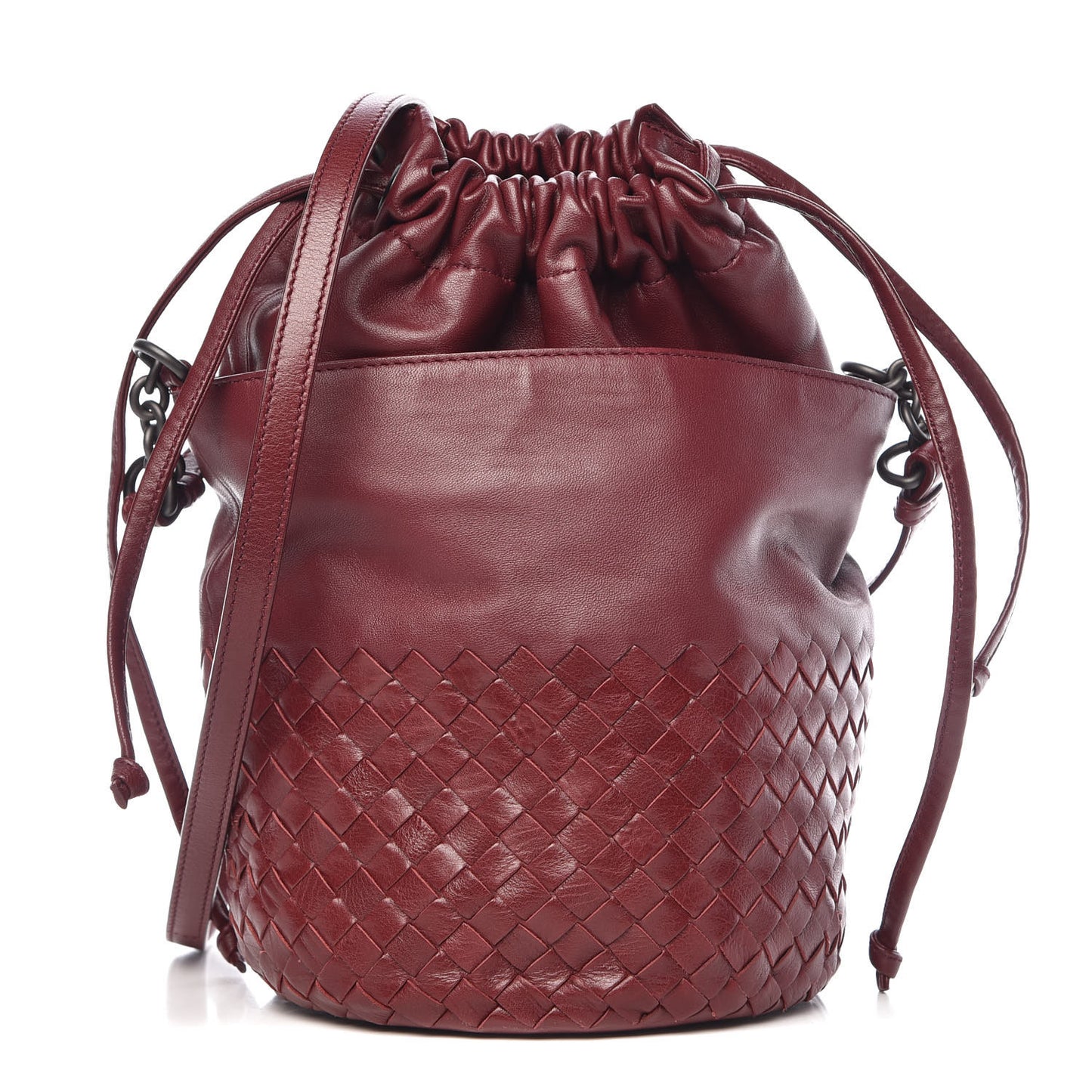 Nappa Intrecciato Drawstring Bucket Bag Barolo