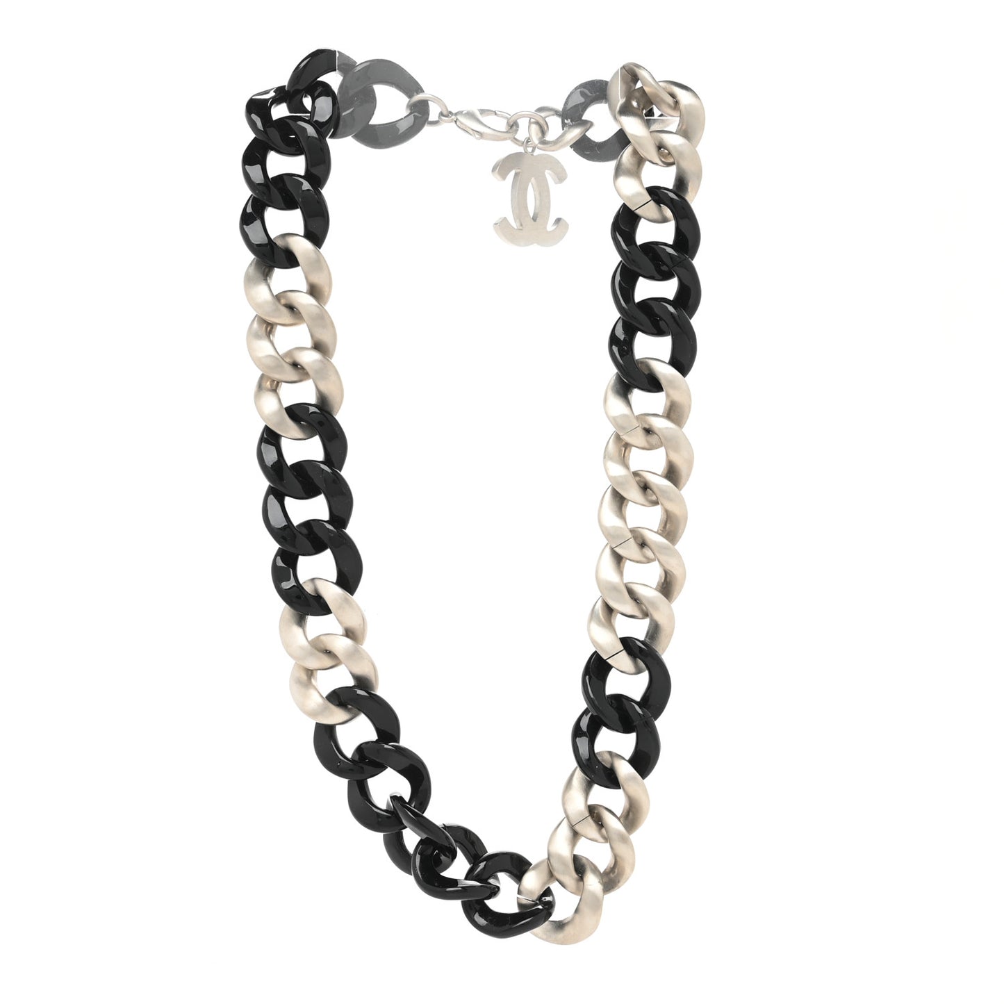Metal Resin CC Chain Link Necklace Black Silver