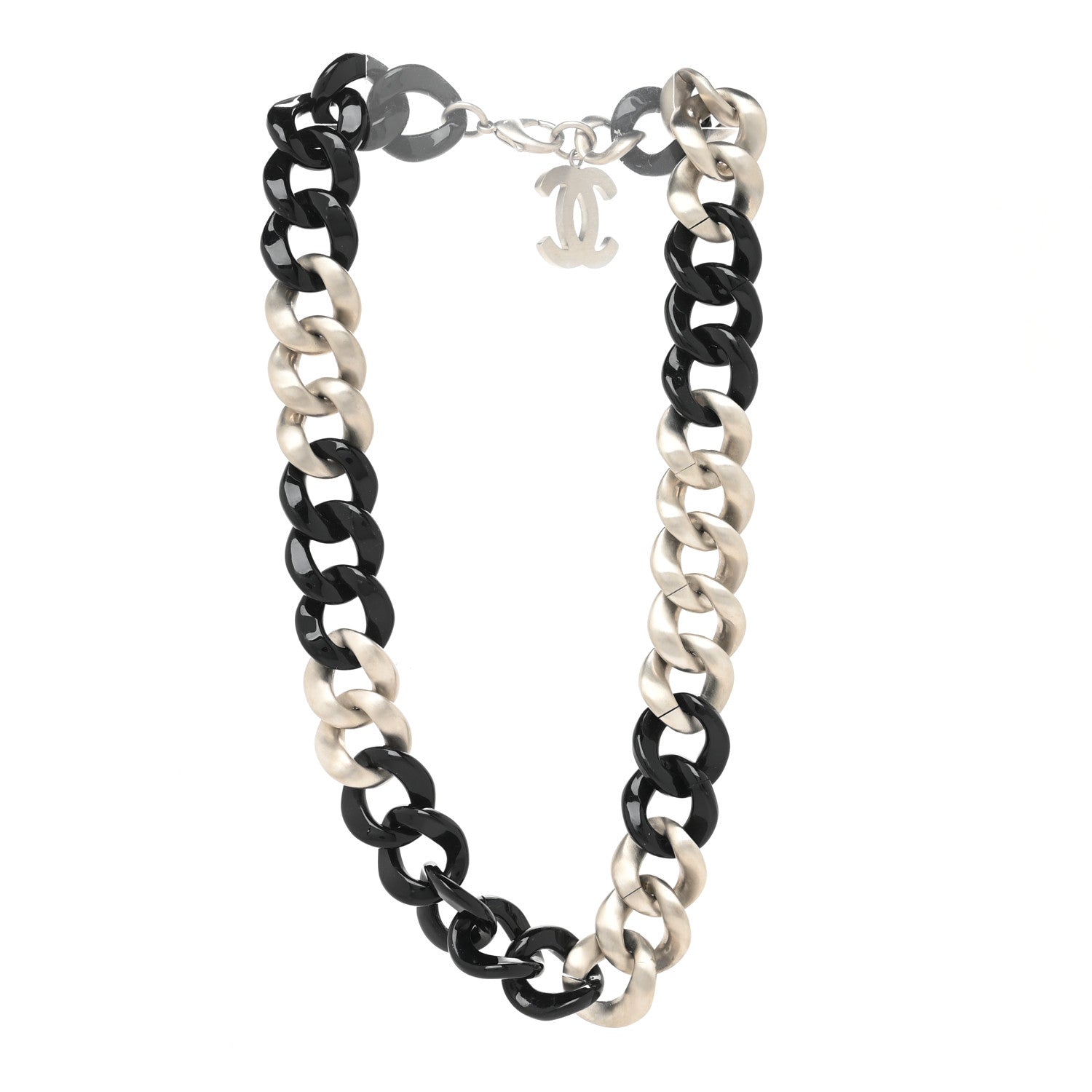 Chanel Metal Resin CC Chain Link Necklace Black Silver 2 of 3