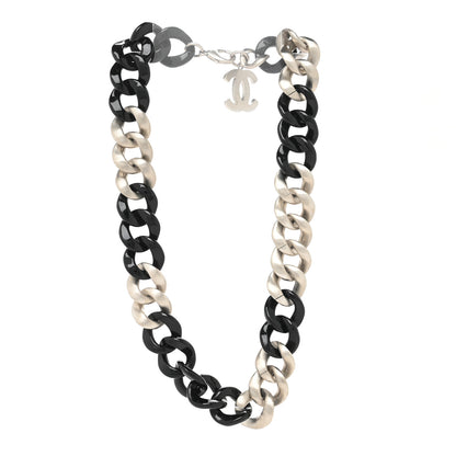 Chanel Metal Resin CC Chain Link Necklace Black Silver 2 of 3