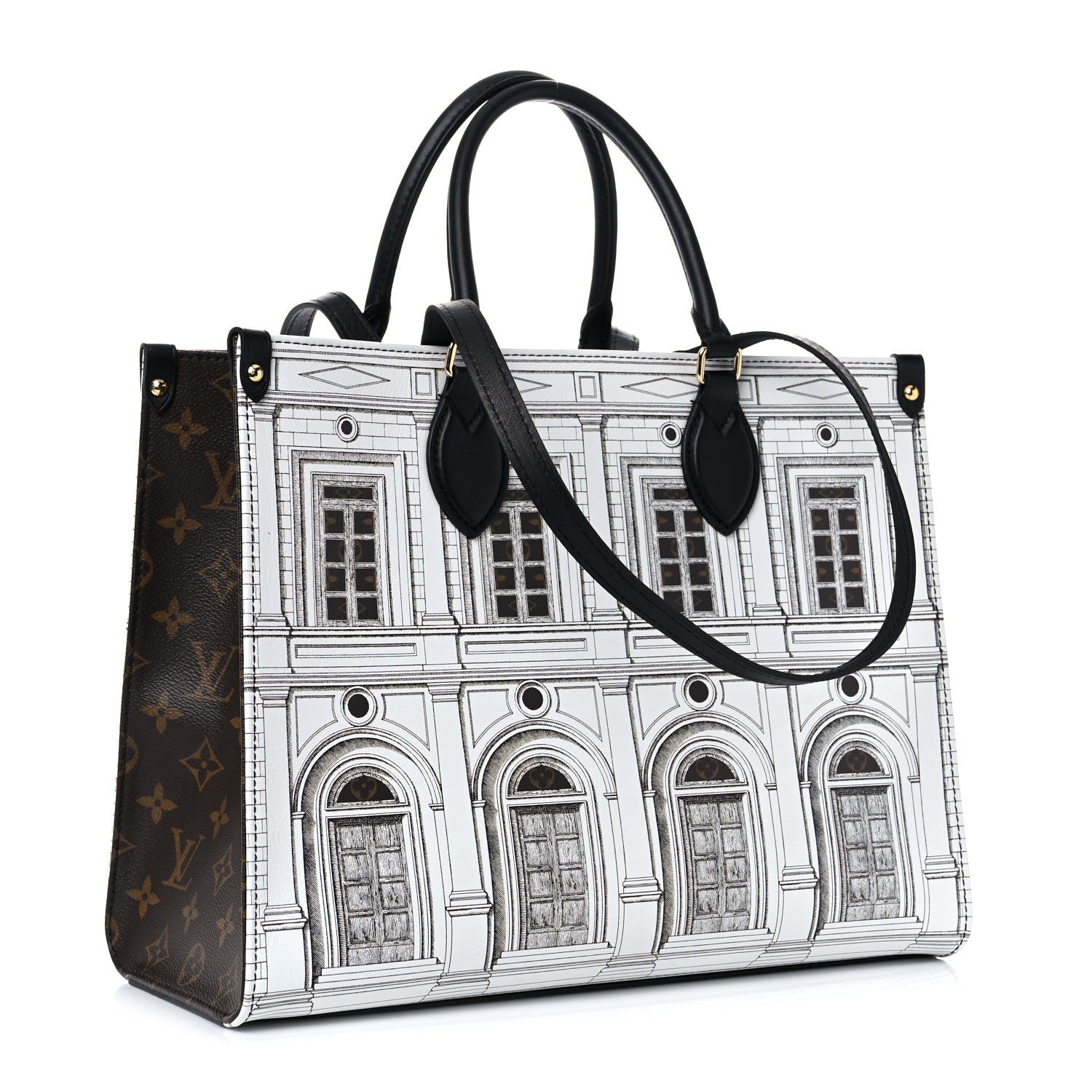 Louis Vuitton X FORNASETTI Calfskin Architettura Onthego MM Black White 5 of 15