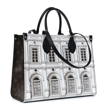 Louis Vuitton X FORNASETTI Calfskin Architettura Onthego MM Black White 5 of 15