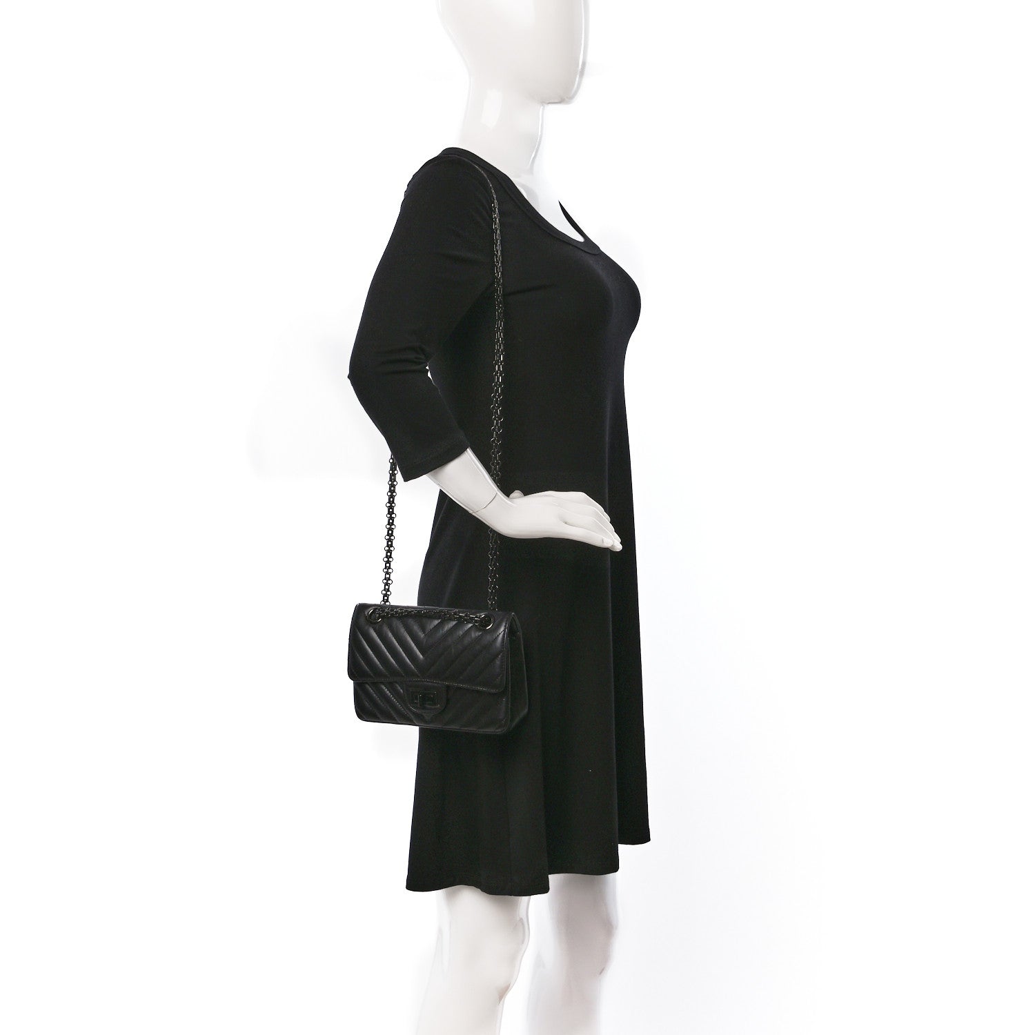Chanel Aged Calfskin Chevron Quilted 2.55 Reissue Mini Flap So Black 2 of 10