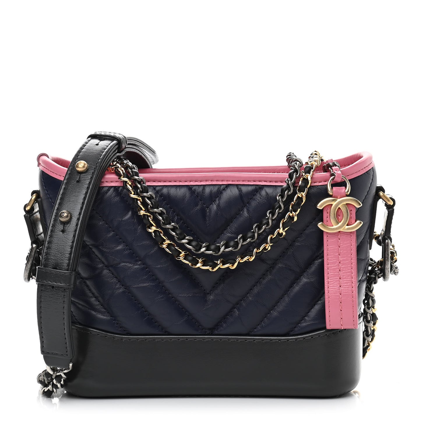 Aged Calfskin Chevron Quilted Small Gabrielle Hobo Dark Pink Navy
