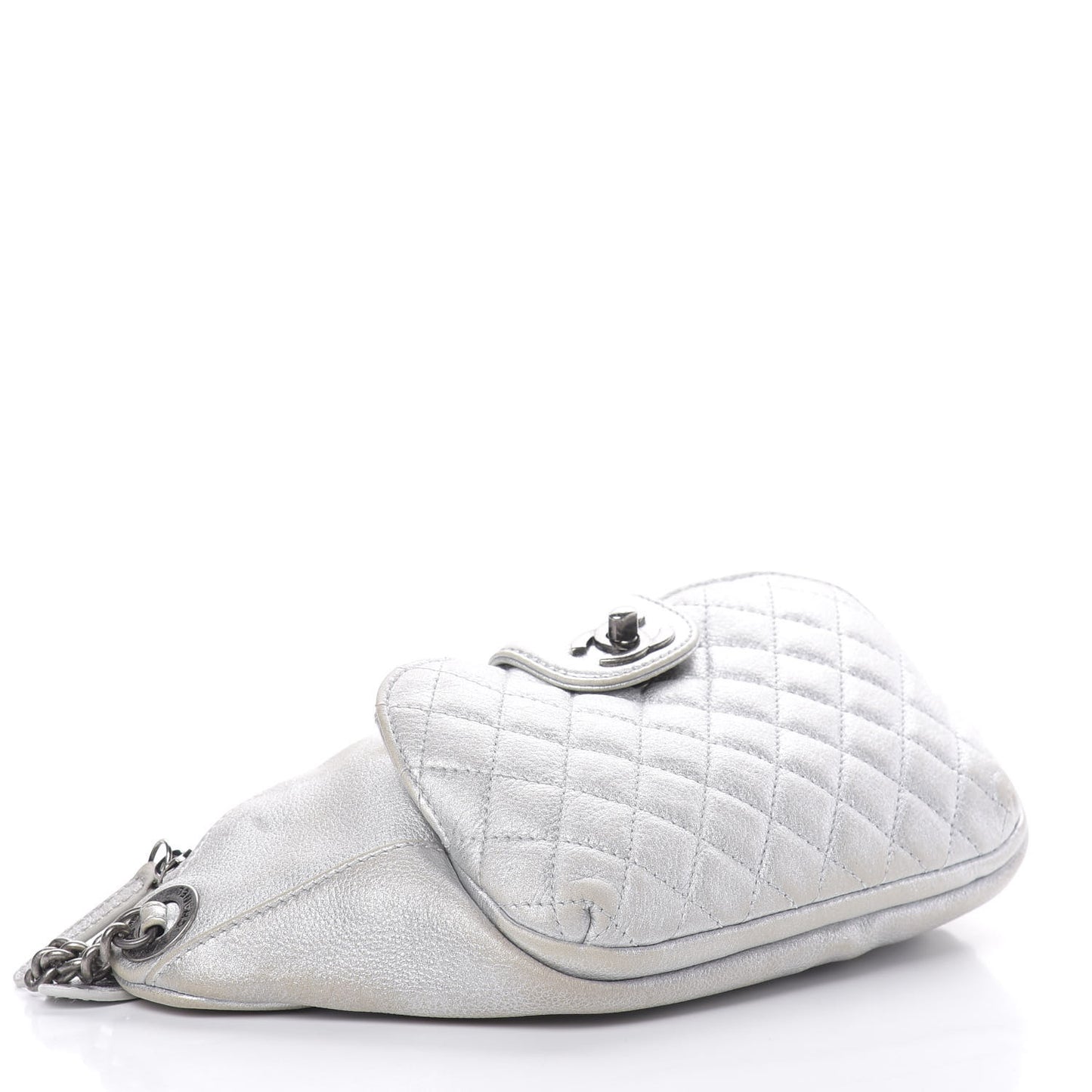 Metallic Grained Calfskin Quilted Casual Rock Waist Bag Fanny Pack Silver
