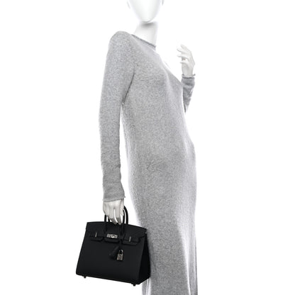 Hermes Epsom Horseshoe Birkin Sellier 25 Black Bleu Pale 2 of 11