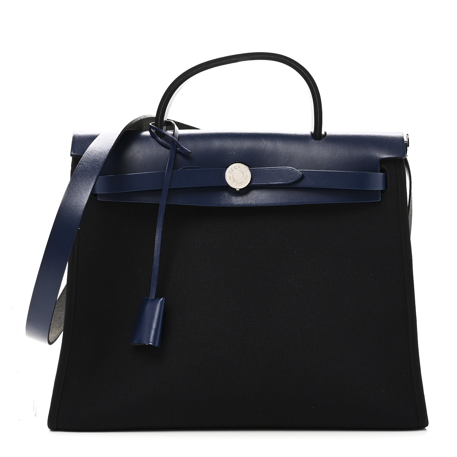 Hermes Military Toile Vache Hunter Herbag Zip 31 PM Black Bleu Saphir 1 of 12
