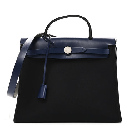 Hermes Military Toile Vache Hunter Herbag Zip 31 PM Black Bleu Saphir 1 of 12