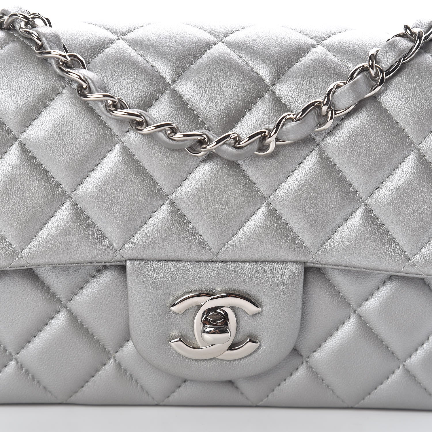 Chanel Metallic Lambskin Quilted Mini Rectangular Flap Silver 10 of 11