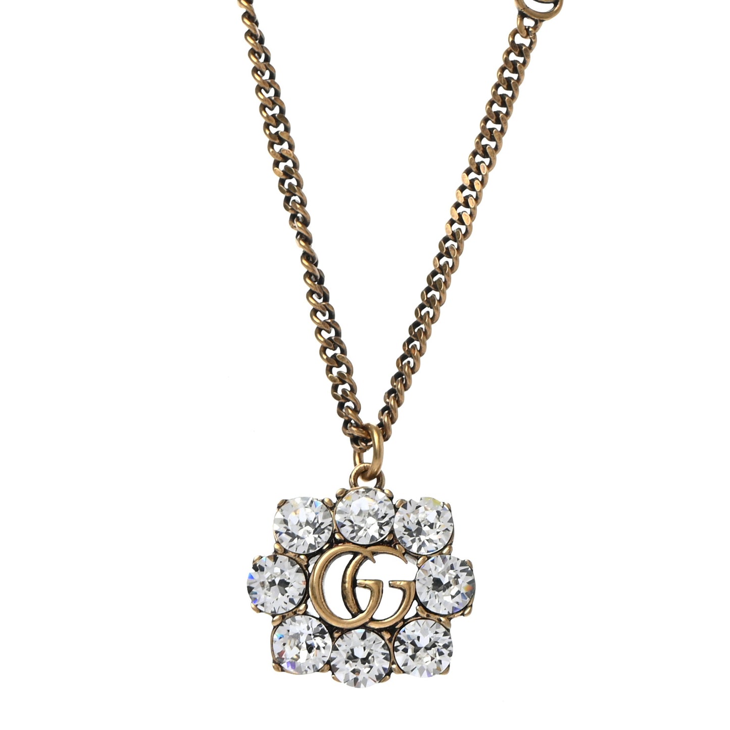 Crystal Embellished Double G Necklace Aged Gold