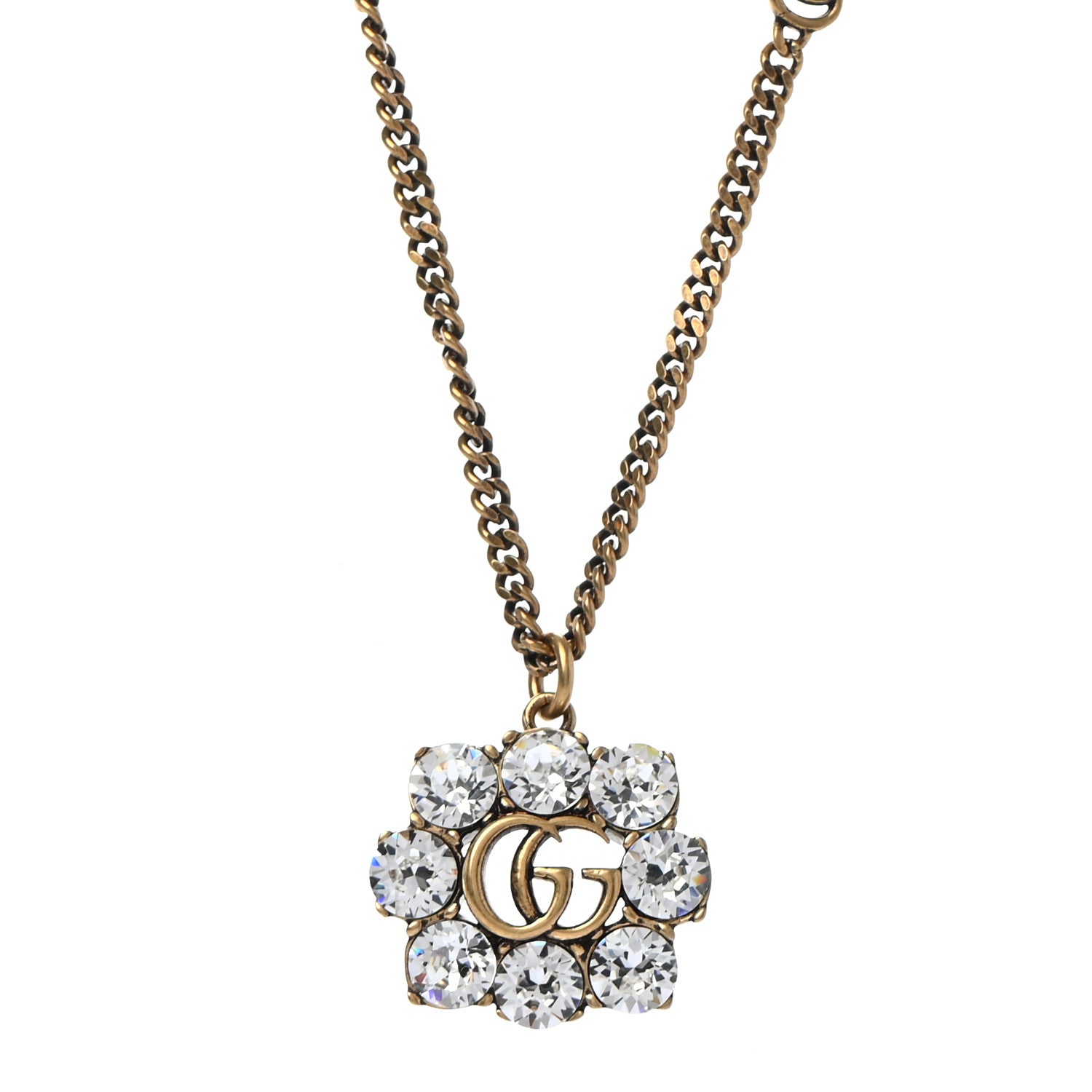 Gucci Crystal Embellished Double G Necklace Aged Gold 4 of 6