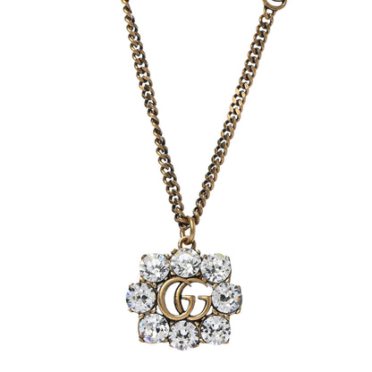 Gucci Crystal Embellished Double G Necklace Aged Gold 4 of 6