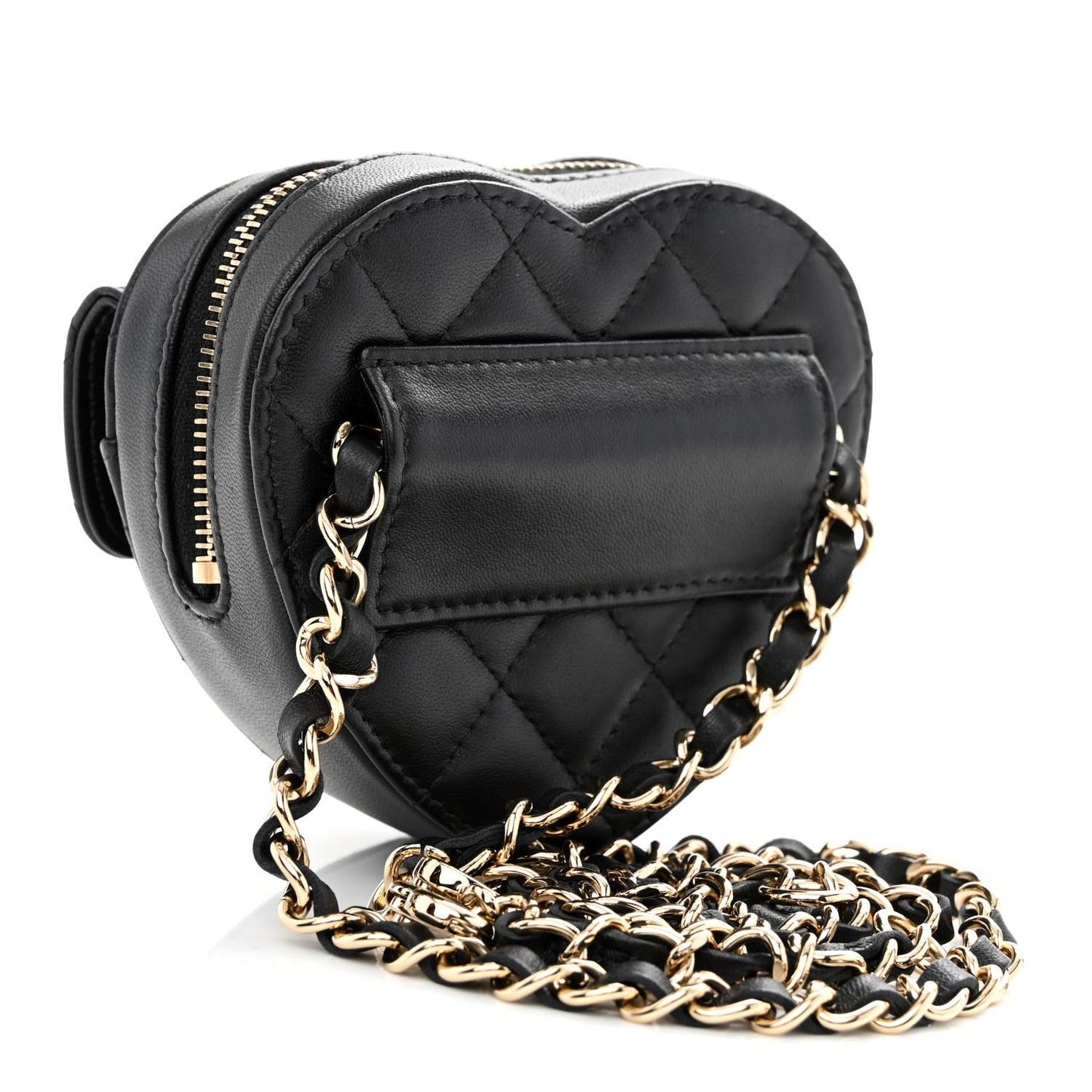 Lambskin Quilted CC In Love Heart Waist Belt Bag With Chain Black