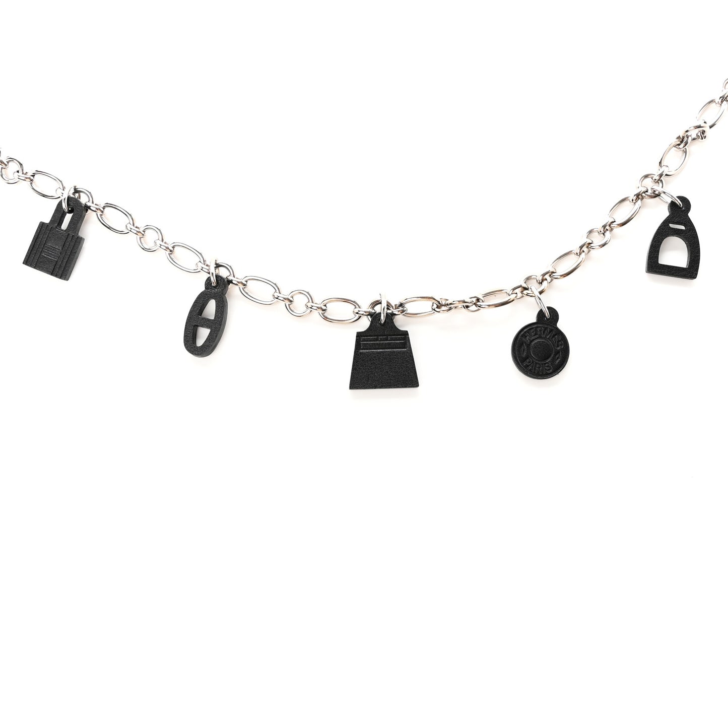 Silver Palladium Fauve Barenia Olga 5 Charms Chain Belt Black