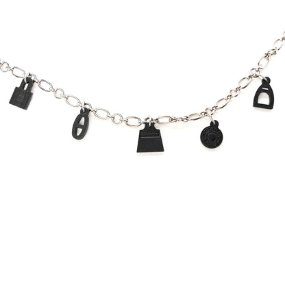 Hermes Silver Palladium Fauve Barenia Olga 5 Charms Chain Belt Black 2 of 7