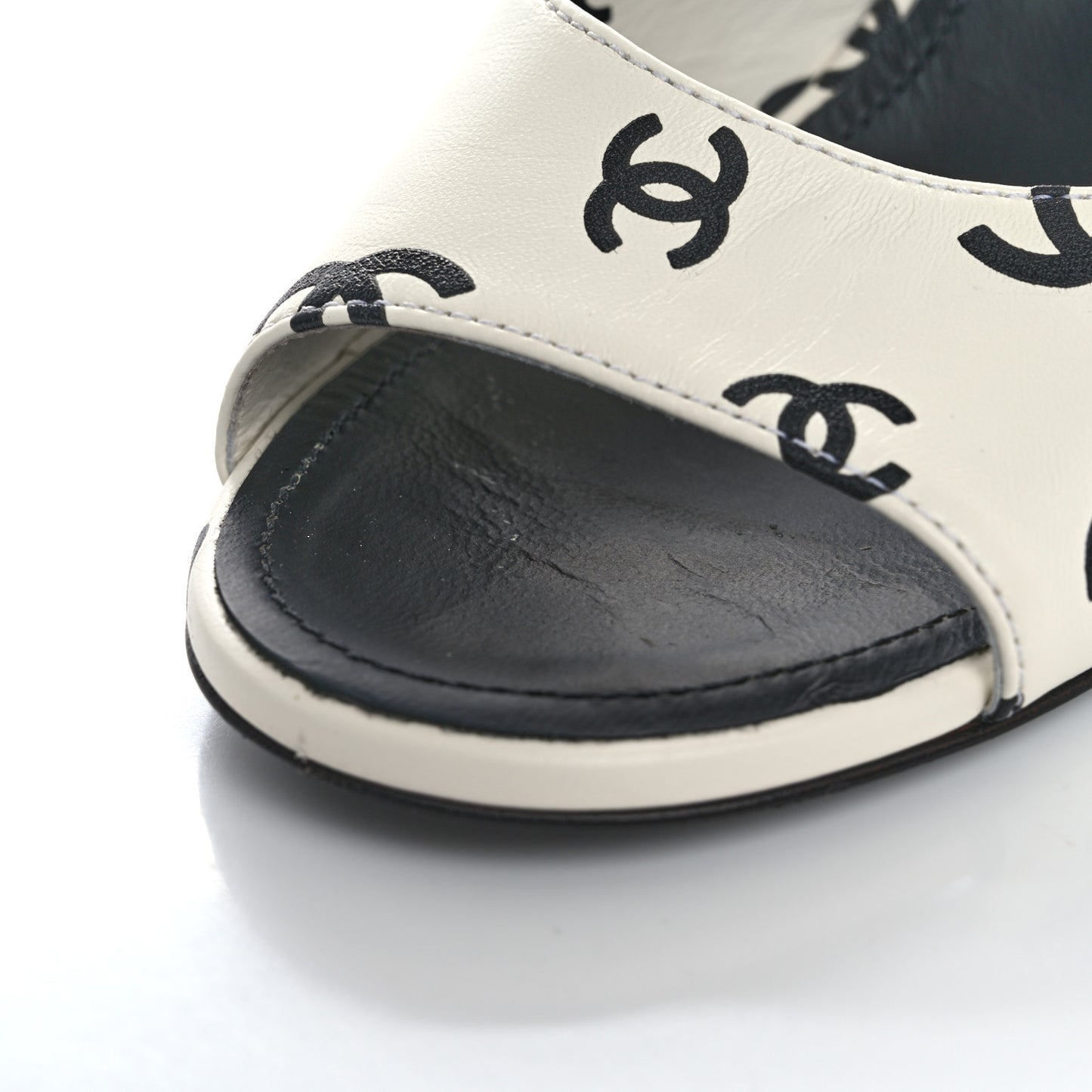 Printed Lambskin CC Platform Sandals 37 White Black