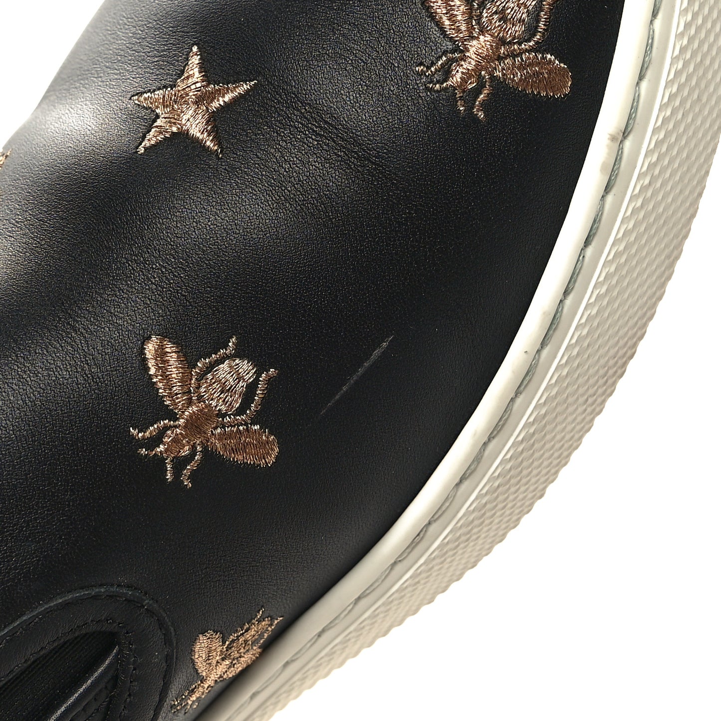 Calfskin Miro Soft Bee Star Embroidered Mens Dublin Slip On Sneakers 9 Black