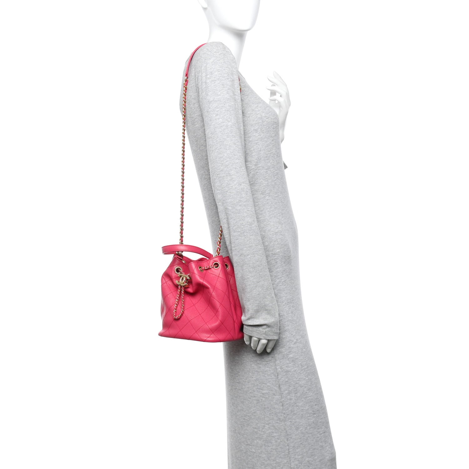 Chanel Caviar Quilted Fashion Therapy Bucket Drawstring Bag Dark Pink 2 of 11